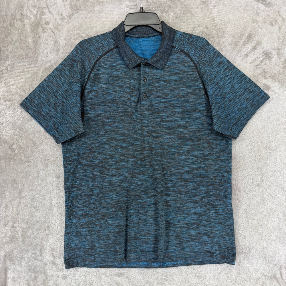 Lululemon Metal Vent Tech Polo Men XL Blue Black Space Dye Short Sleeve Shirt